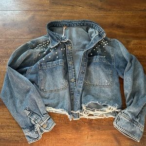 Free people rhinestone denim jacket